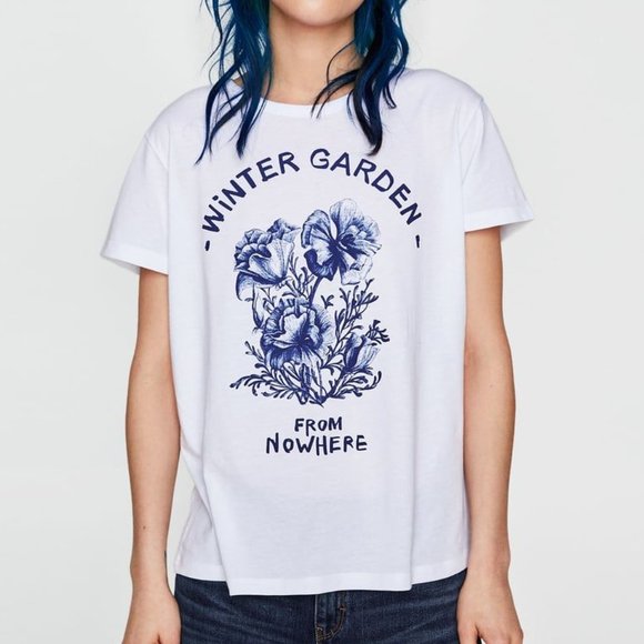 Zara 'Winter Garden' Graphic Flower T-Shirt - Picture 1 of 4